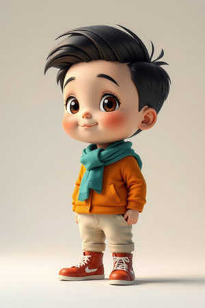Cartoon image of a little boy wearing autumn and winter clothingの素材