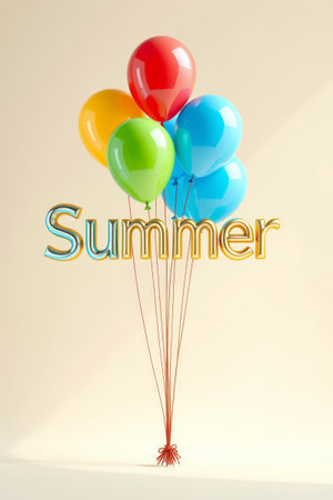 Colorful balloons with summer word decoration materialsの素材