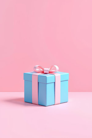 Blue gift box on pink backgroundの素材