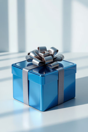 Blue gift box with silver ribbonの素材