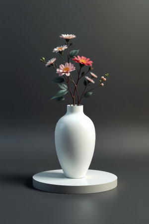 White vase with colorful flowersの素材