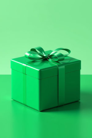 Green gift box with ribbonの素材