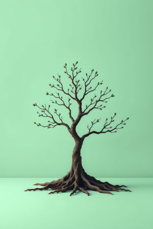 Trees and root systems against a green backgroundの素材