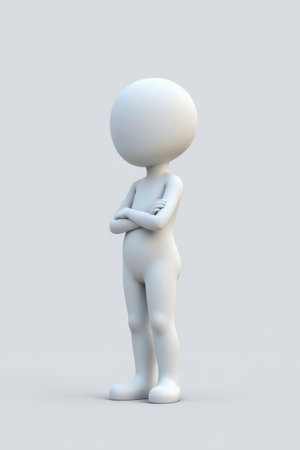 3D cartoon character standing with arms foldedの素材
