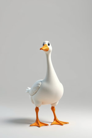 White cartoon goose standing figureの素材
