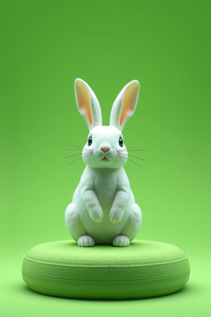 White rabbit image on green backgroundの素材