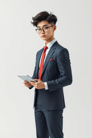 business man holding tablet imageの素材