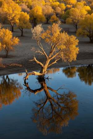Autumn Water Populus Euphratica ForestInverted Landscapeの素材
