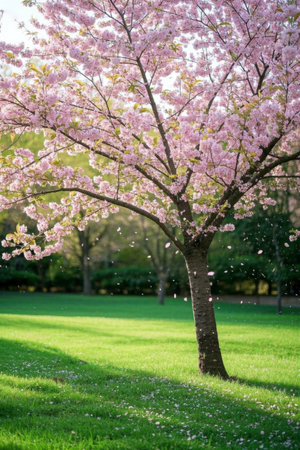 Blooming FlowerTree Green Grass Landscapeの素材