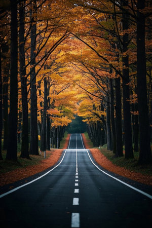 Autumn Between Public Road Scenery Colorの素材