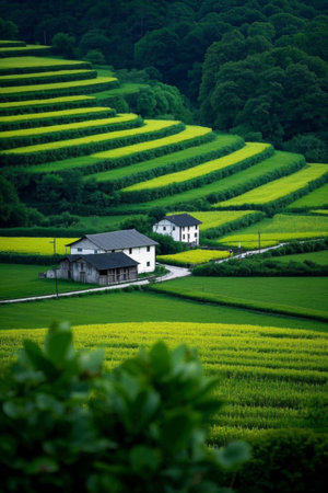 Pastoral Rural Village Field Rapeseed FlowerLandscapeの素材