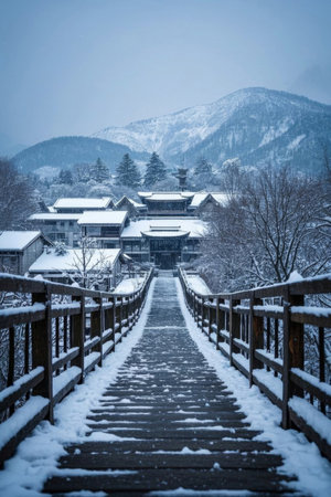 Snow Village Scenery in the Windの素材