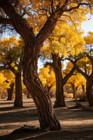 Golden Autumn Populus Euphratica ForestNaturalSceneryの素材