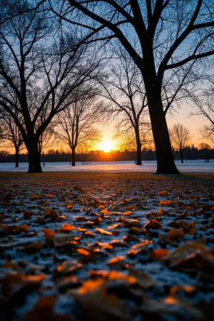 Park Snow Land Fallen Leaf Fallen Day Sceneryの素材