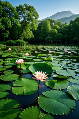 Blooming Pink Color Lotus Lotus Leafの素材