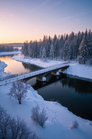Winter Day Snow Forest River Flowの素材