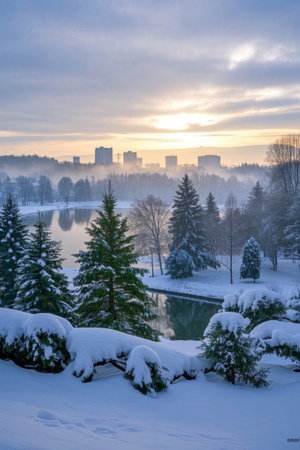 Winter Day Snow Forest Landscapeの素材