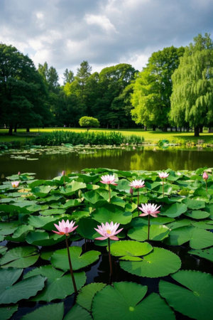 Lotus Flower Green Tree Landscapeの素材