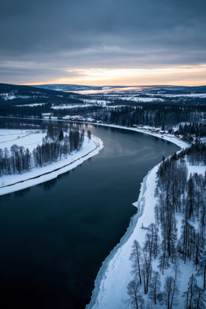 Winter River Flow Snow Scenery Shoot Sceneryの素材