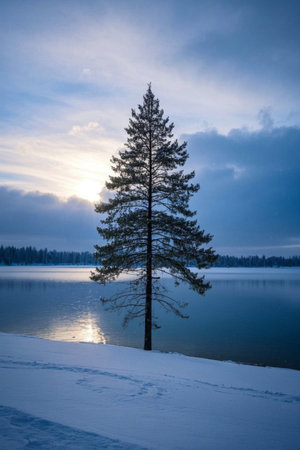 Snow Pine Tree Tree NaturalScenery in the Windの素材