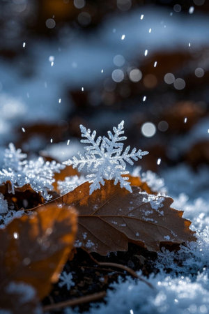 Snow Flower Fallen Leaf NaturalSceneryの素材