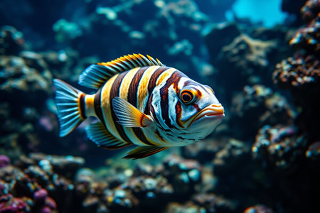 Close up of the Ocean Striped Fishの素材