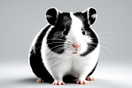 Close up of a black and white hamsterの素材