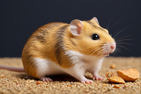 Hamster eating nuts on beddingの素材