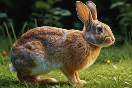 Close up of a brown rabbit on the grassの素材