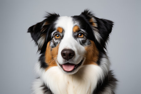 Close up of a tricolor Australian Shepherdの素材