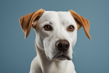 Close up of a white and brown eared dogの素材