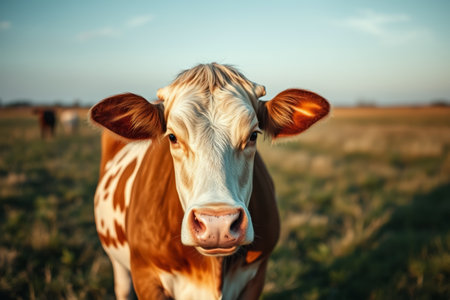 Close up of cows on the grasslandの素材