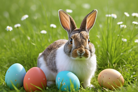 Easter Bunny and Eggs in the Grassの素材