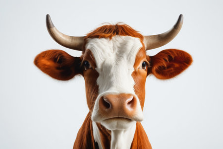 Close up of a brown and white cowの素材