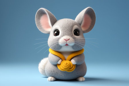 Cute cartoon little gray rabbit holding a yellow objectの素材