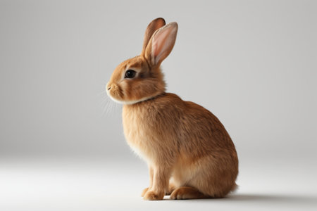 Close up of a brown rabbit sitting sidewaysの素材