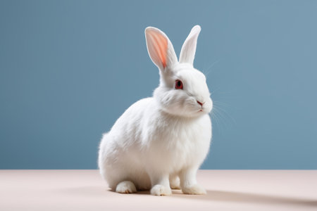 Close up of a white rabbit sitting uprightの素材