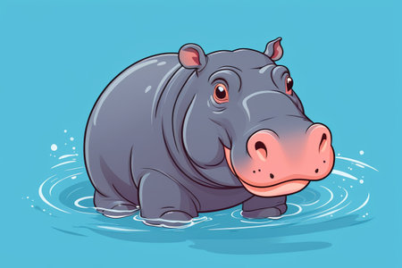 Water cartoon hippo image materialの素材