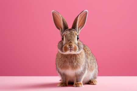 Cute bunny in front of pink backgroundの素材