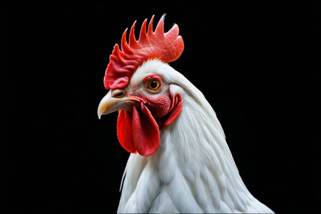 Close up of a white rooster headの素材