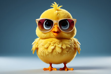 Yellow cartoon chicken image with sunglassesの素材
