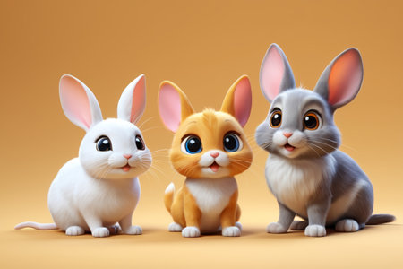 Three cute cartoon bunniesの素材