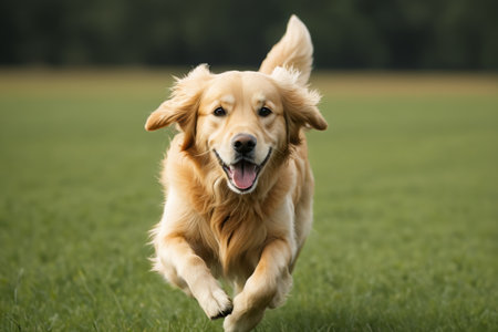 Golden Retriever running on the grassの素材