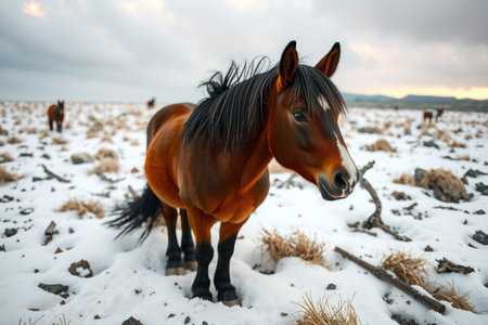 Horses in the snow natural sceneの素材
