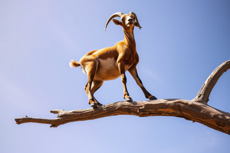 Goat standing on a branchの素材