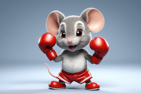 Cartoon mouse image wearing boxing glovesの素材