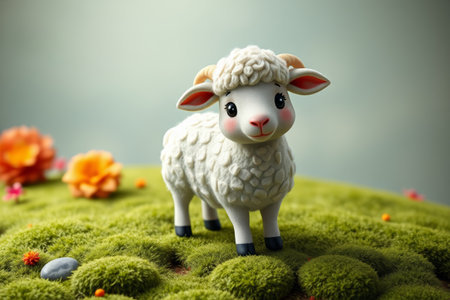 Close up of white sheep decorative ornamentsの素材