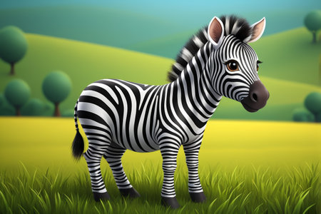Zebra cartoon image on the grasslandの素材