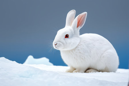 White rabbit sitting in the snowの素材