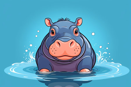 Cartoon hippo water imageの素材